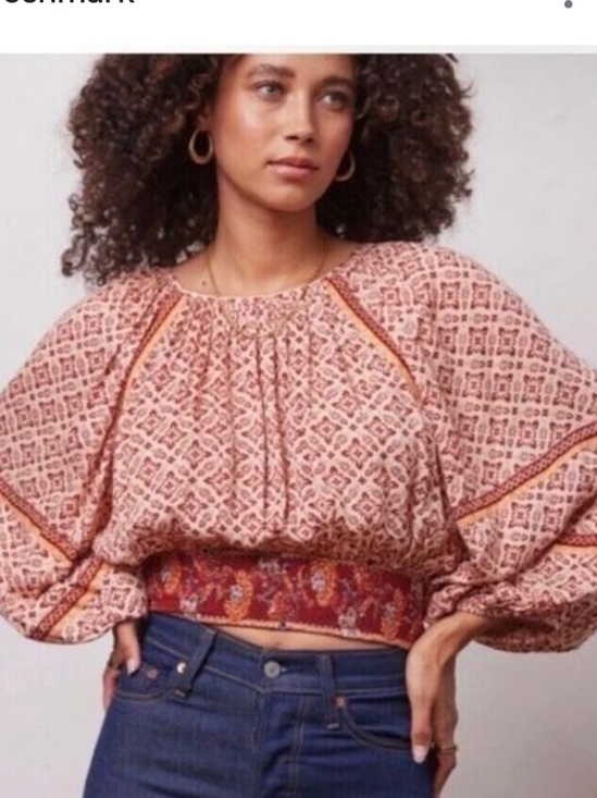 Patrons of Peace Tops - Patrons of Peace Blush Printed Boho Smocked Waist Blouse 100%rayon